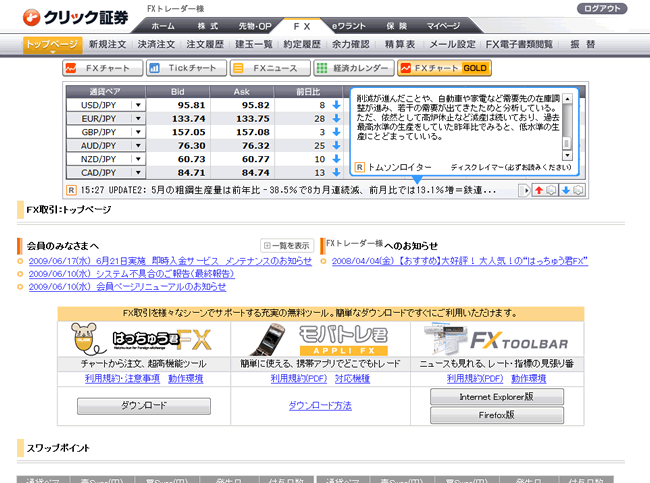 クリック証券(取引画面全体)