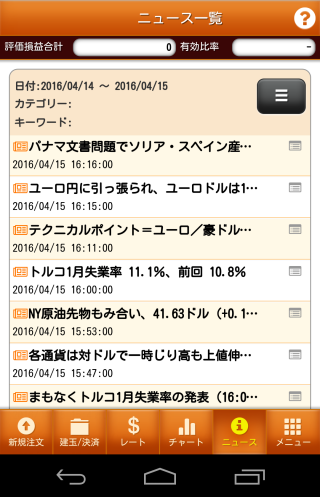 大和証券【くりっく365】Androidニュース画面
