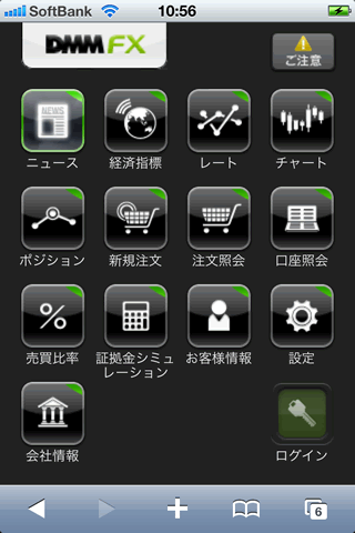 DMMFXのiPhoneTOP画面