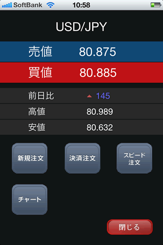 フォレックストレードのiPhone注文画面