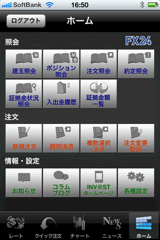 インヴァスト証券【FX24】TOP画面