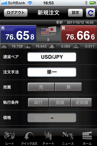 インヴァスト証券【FX24】注文画面