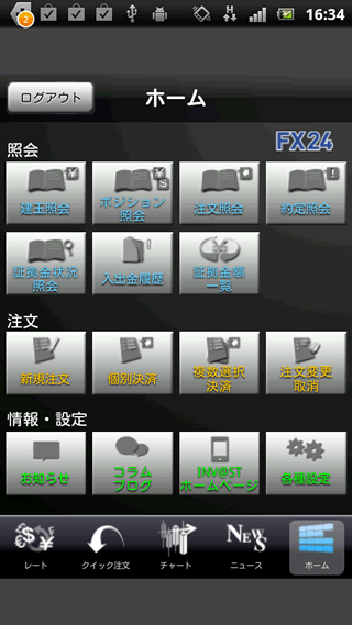 インヴァスト証券【FX24】TOP画面