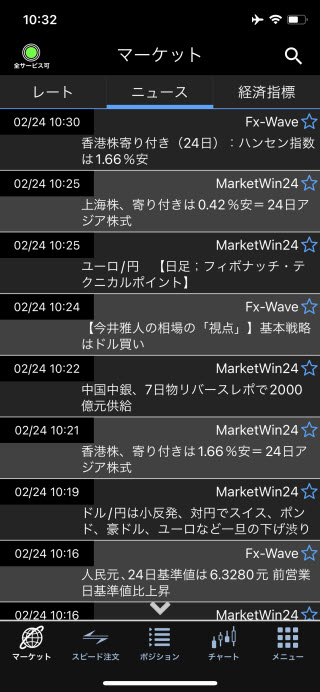 FXブロードネット[ブロードライトコース]、[ブロードコース]iPhoneニュース画面