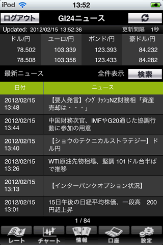 FXCMジャパン証券[フォーランドオンライン]iPhonenニュース画面