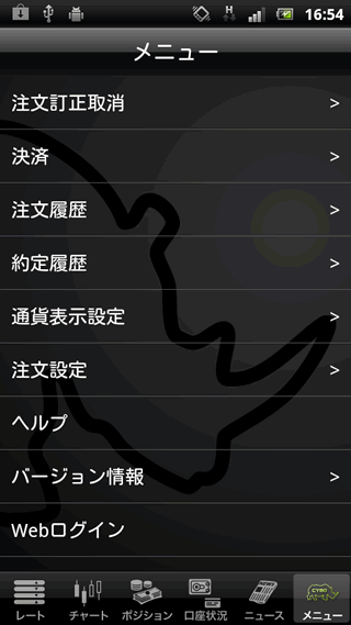 サイバーエージェントFXのAndroidTOP画面