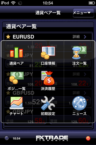 FXトレードフィナンシャルiPhoneTOP画面
