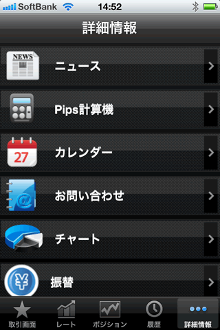 FXトレードフィナンシャル[FXTFMT4]iPhoneTOP画面