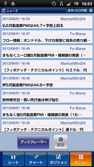 FXトレーディングシステムズAndroidニュース画面