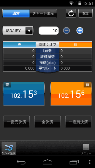 外為どっとコムAndroidスピード系注文画面