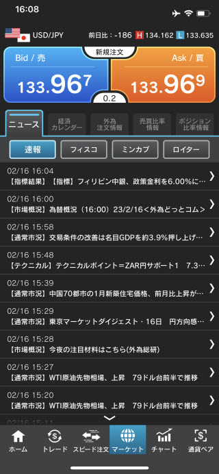 外為どっとコム[外貨ネクストネオ]iPhoneニュース画面