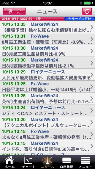 外為オンラインiPhoneニュース画面