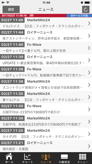 外為オンラインiPhoneニュース画面