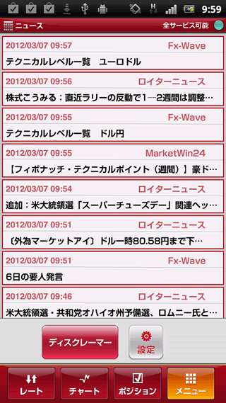 外為オンラインAndroidニュース画面