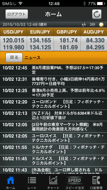 GMOクリック証券【くりっく365】iPhoneニュース画面