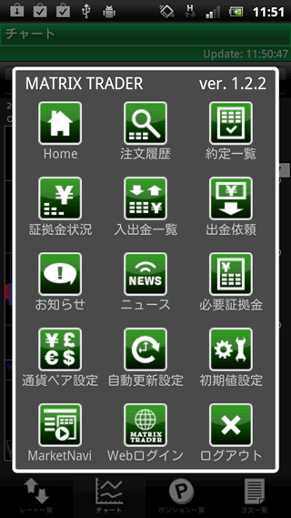JFX[MATRIXTRADER]のAndroidTOP画面