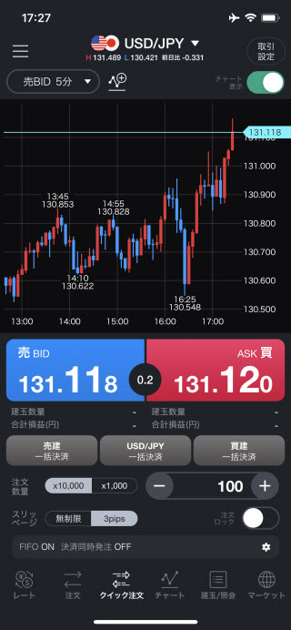 LINE証券[LINEFX]iPhoneスピード注文画面