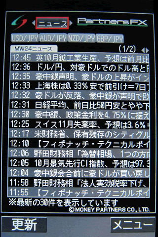 マネーパートナーズのdocomoニュース画面