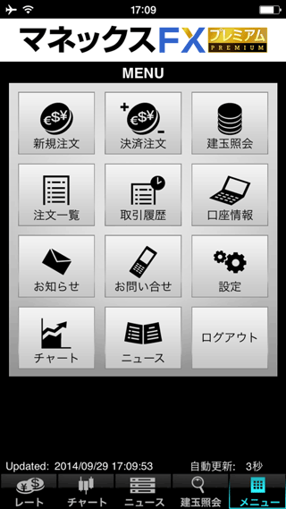 マネックス証券[マネックスFXプレミアム]のiPhoneTOP画面