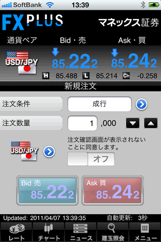 マネックス証券のiPhone注文画面