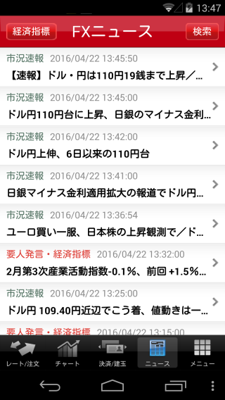 野村ネット＆コール[ノムラFX]のAndroidニュース画面