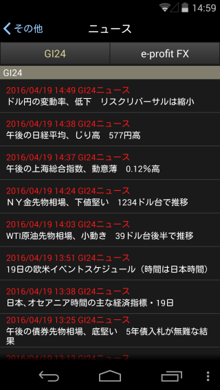岡三オンライン証券【くりっく365】Androidニュース画面