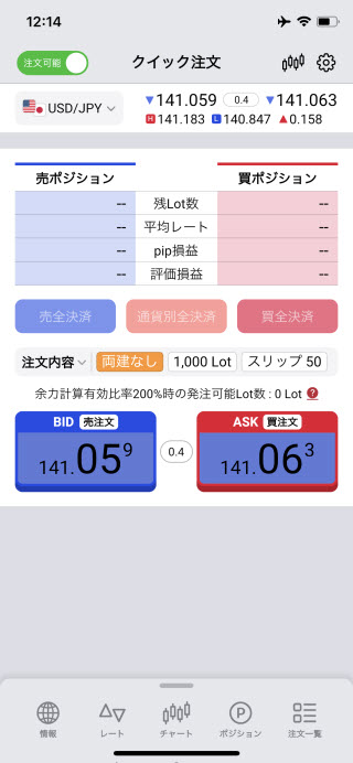岡三証券[岡三アクティブFX]iPhoneスピード注文画面