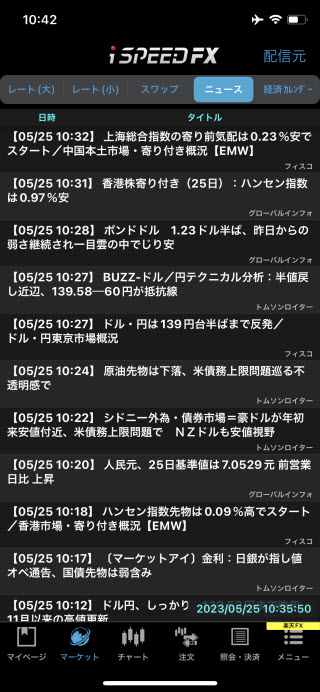 楽天証券[楽天FX]iPhoneニュース画面