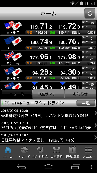 SBI証券AndroidTOP画面