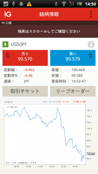 IG証券Android注文画面
