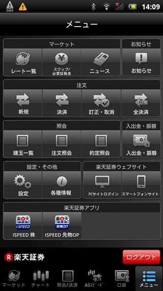 楽天証券AndroidTOP画面