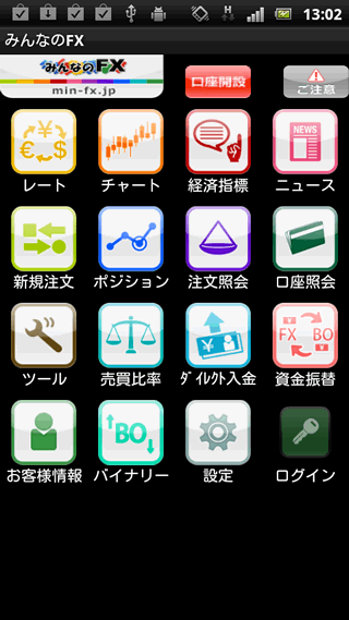 みんなのFXのAndroidTOP画面