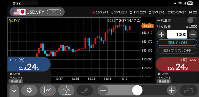 セントラル短資ＦＸ[ＦＸダイレクトプラス]Androidスピード系注文画面