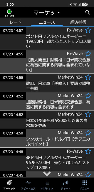 FXブロードネット[ブロードライトコース]、[ブロードコース]Androidニュース画面