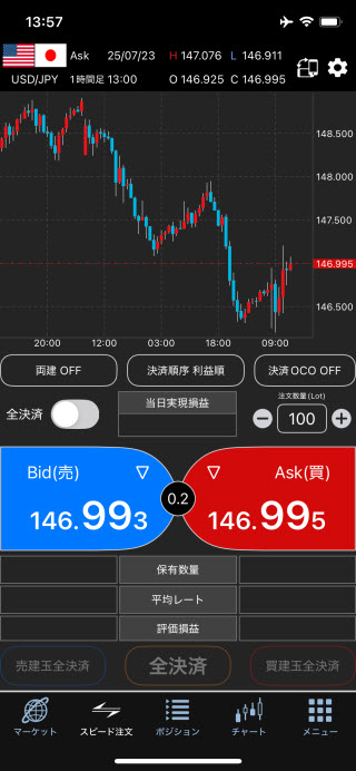 FXブロードネット[ブロードライトコース]、[ブロードコース]iPhoneスピード注文画面