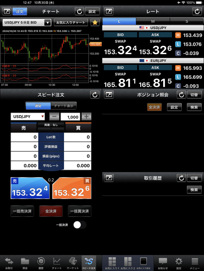 外為どっとコム[外貨ネクストネオ]iPadスピード注文画面