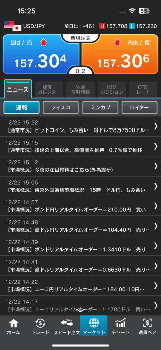 外為どっとコム[外貨ネクストネオ]iPhoneニュース画面