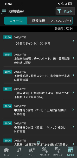 GMO外貨[外貨ex]のAndroidニュース画面