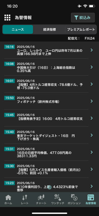 GMO外貨[外貨ex]のiPhoneニュース画面