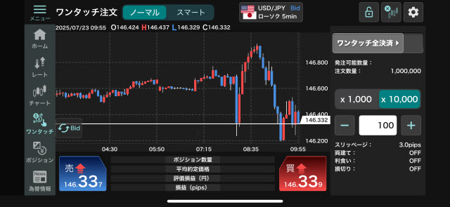 GMO外貨[外貨ex]のAndroidスピード系注文画面
