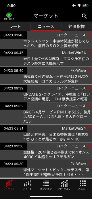 外為オンラインiPhoneニュース画面