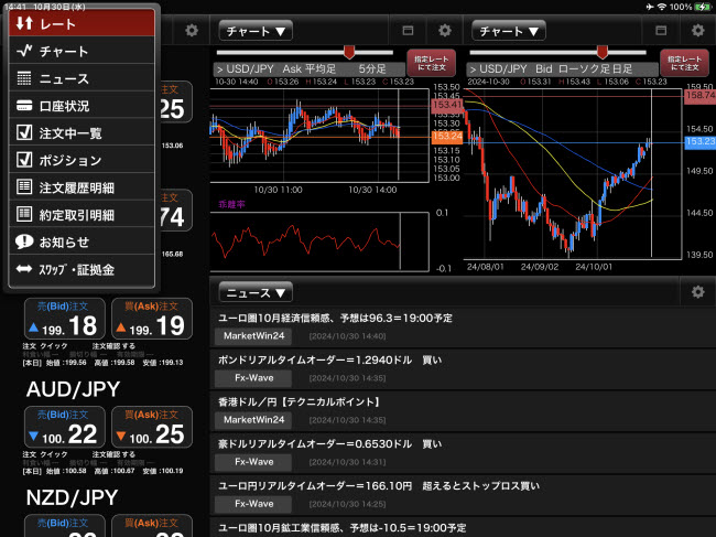 外為オンラインiPadTOP画面