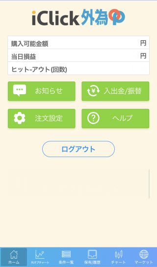 GMOクリック証券[外為オプション]のiPhoneTOP画面