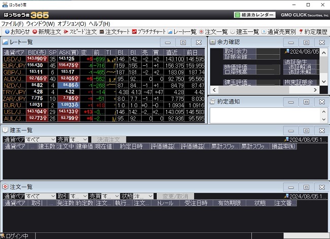 GMOクリック証券【くりっく365】(取引画面全体)
