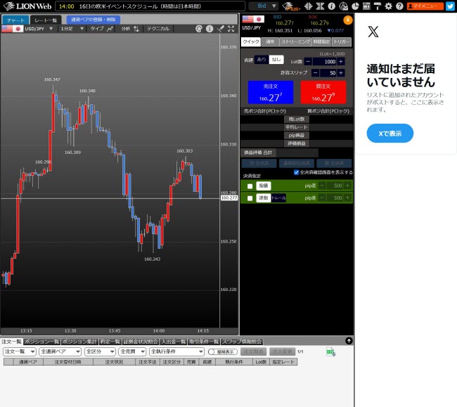 ヒロセ通商[LION FX](LIONWeb版取引画面全体)