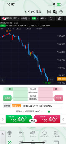 JFX[MATRIXTRADER]のiPhoneスピード系注文画面