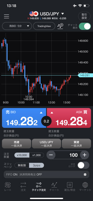 LINE証券[LINEFX]iPhoneスピード注文画面