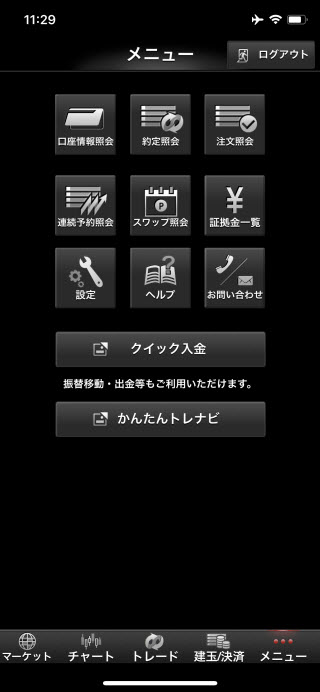 マネーパートナーズ[パートナーズFXnano]iPhoneTOP画面