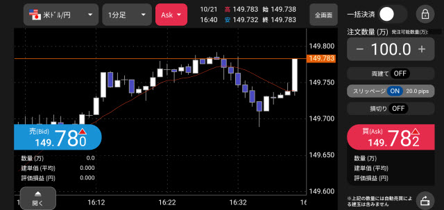 松井証券[松井証券 MATSUI FX]Androidスピード系注文画面