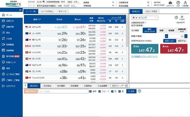 松井証券[松井証券 MATSUI FX](取引画面全体)